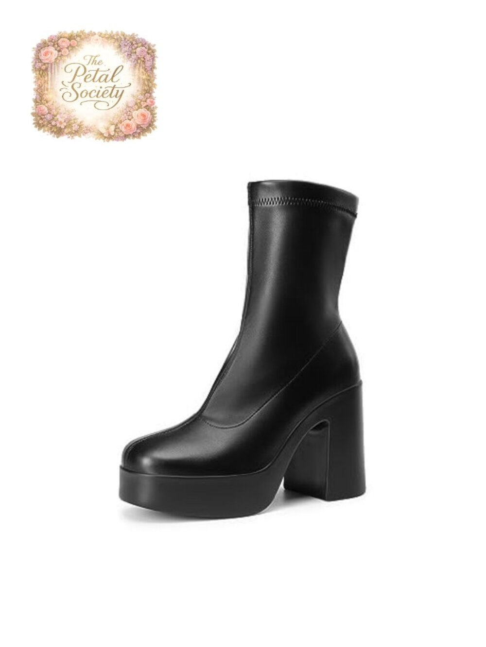 Women's Platform Gogo Ankle Boots Square Toe Side Zip PU